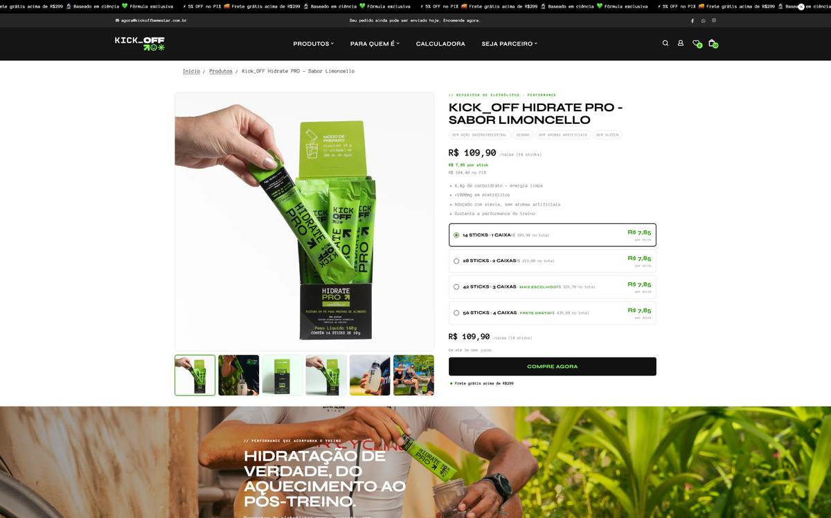 Kick Off, loja Shopify feita pela Mó Digital