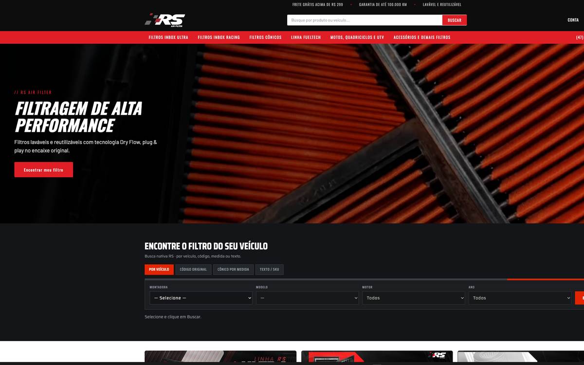 RS Air Filter, loja Shopify feita pela Mó Digital
